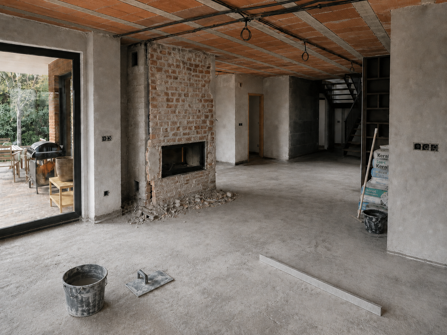 Proceso de reforma integral en salón de vivienda unifamiliar en Boadilla del Monte